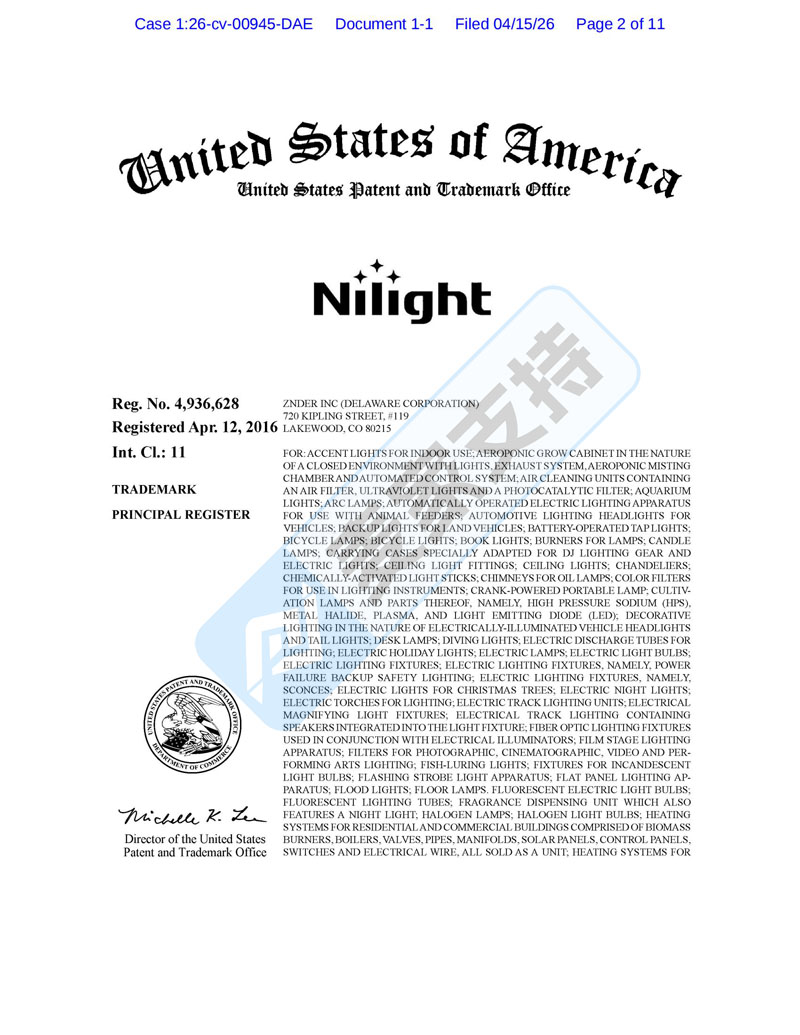26-cv-00945，亚马逊热销LED品牌Nilight发起维权，汽车LED灯卖家速查！