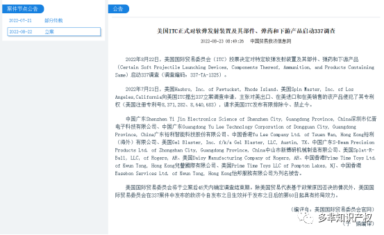 警示!美国ITC立案调查水弹枪专利侵权,6家中国知名玩具企业被盯上......