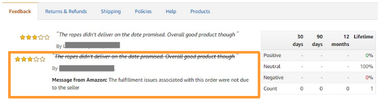 冤!按时发货还收到了差评?@亚马逊自配送卖家,可以隐掉