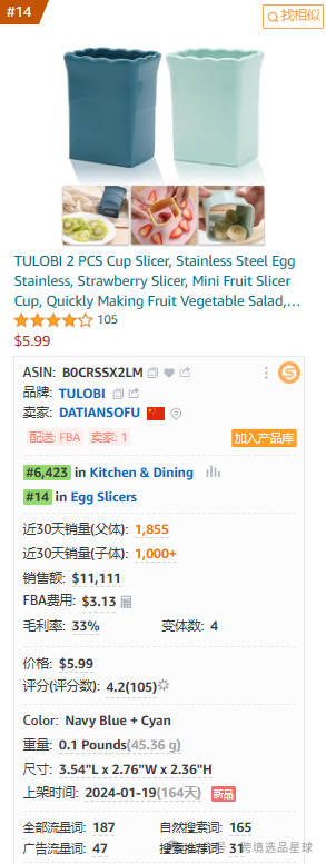亚马逊选品-数据分析第10期 杯子草莓切片器
