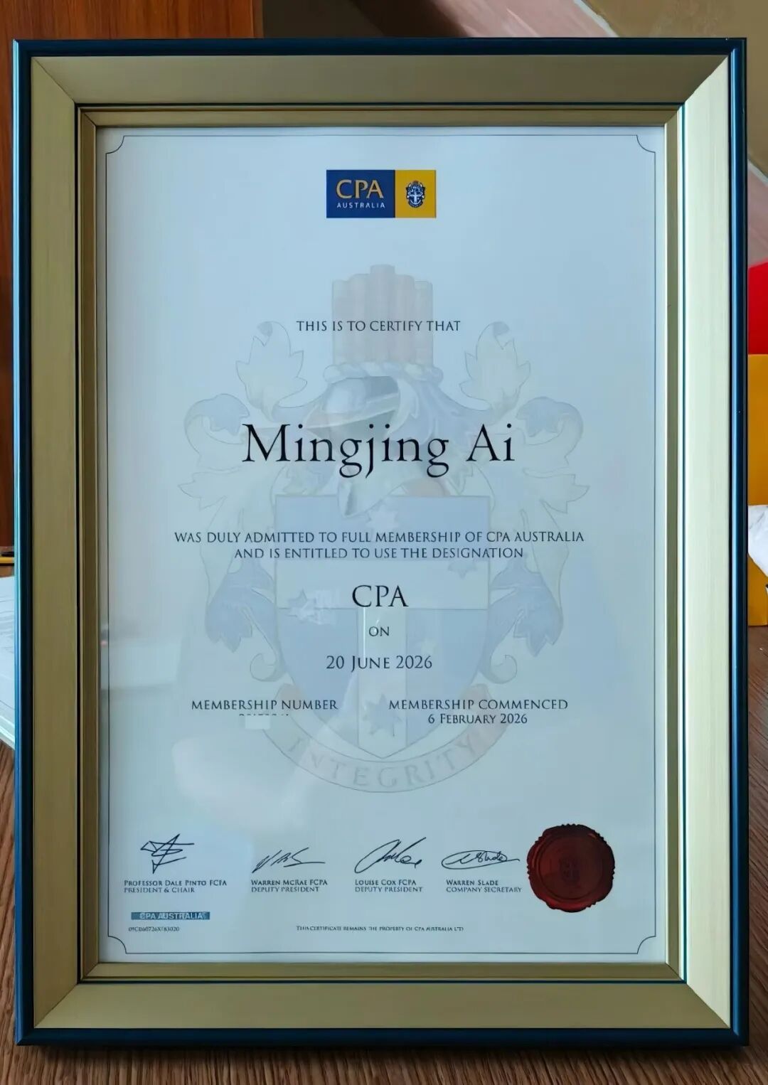 喜报 | 沙之星跨境创始人&CEO Amy Ai正式获得澳洲注册会计师(CPA Australia)资质