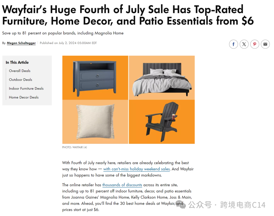 美国国庆大促，Wayfair引流重点在哪些类目？