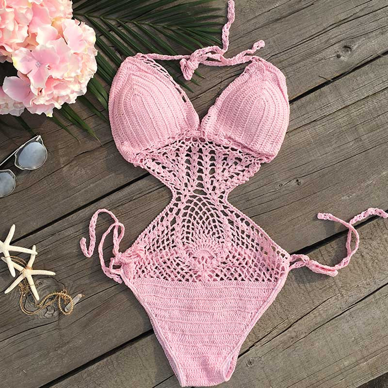 针织钩编,镂空沙滩泳装