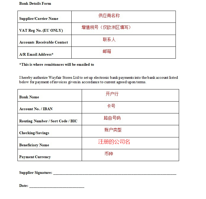 Wayfair账户的款怎么转到国内银行？