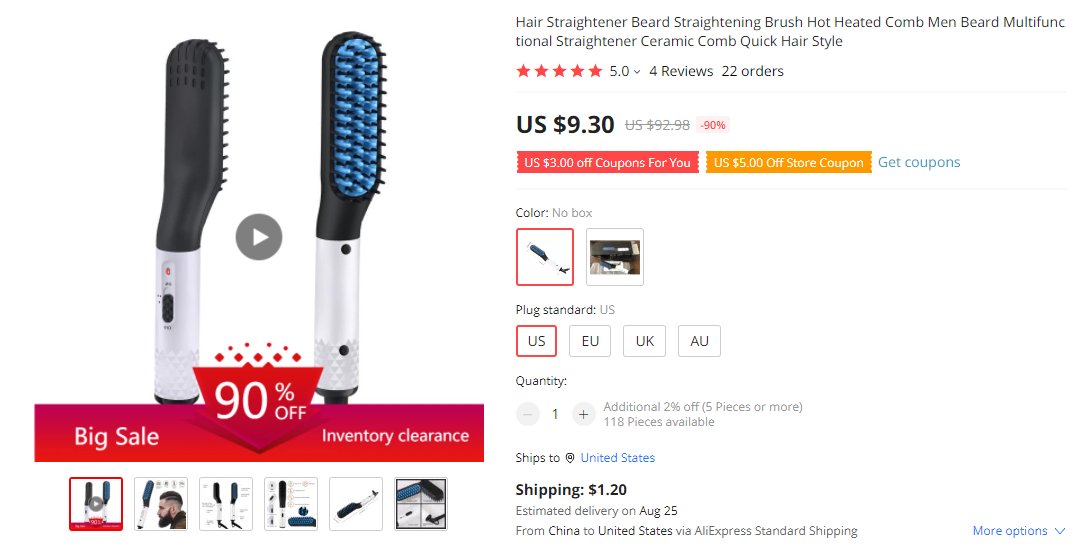 胡须直发器外观专利维权，案件号：22-cv-265，律所：Zlatkin Wong LLP
