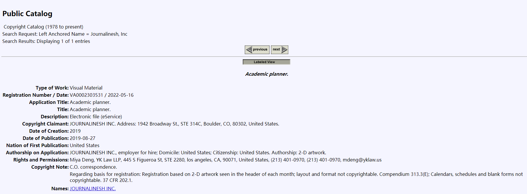记事簿版权planners copyright维权，案件号：22-cv-3740