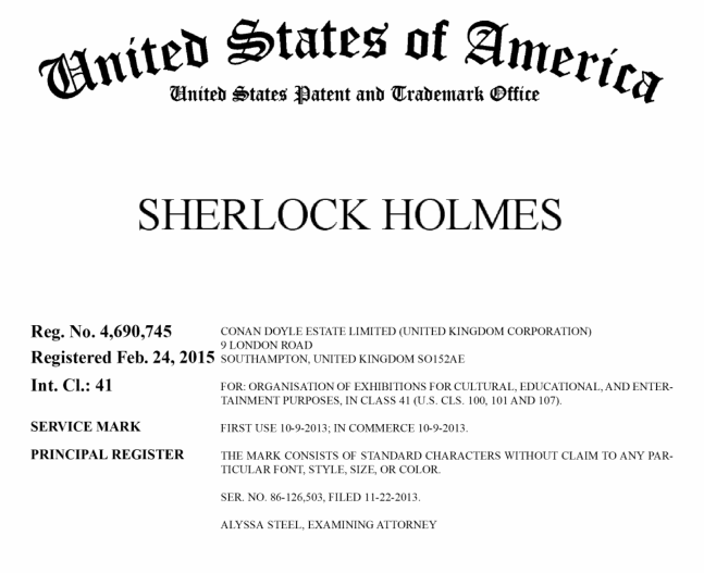 神探福尔摩斯SHERLOCK HOLMES公布维权商标及被告名单