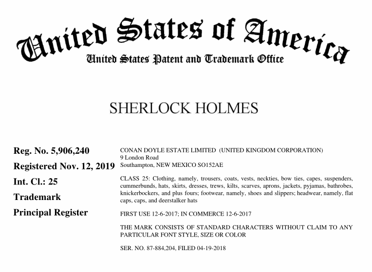 神探福尔摩斯SHERLOCK HOLMES公布维权商标及被告名单