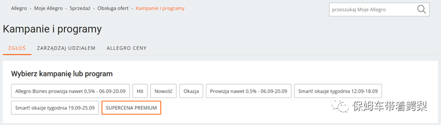 加入 Allegro SUPERCENA PREMIUM 计划，专属流量不要错过！曝光销量飙升！