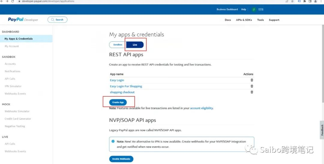 Paypal自填密钥，如何创建APP获取Client ID和secret参数