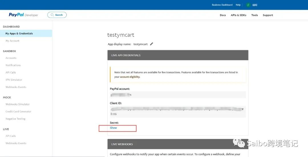 Paypal自填密钥，如何创建APP获取Client ID和secret参数