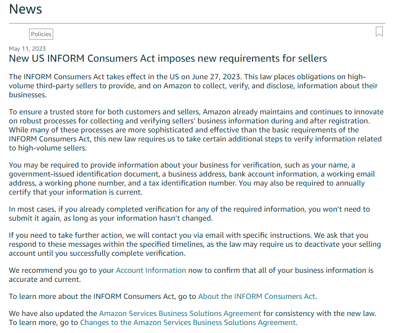 一文读懂亚马逊美国《消费者告知法》对卖家提出了新的要求