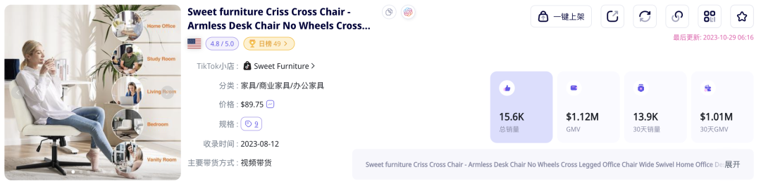 单周GMV近150万美元，TikTok Shop美国首个热销家具店出现，利好跨境家具品牌出海