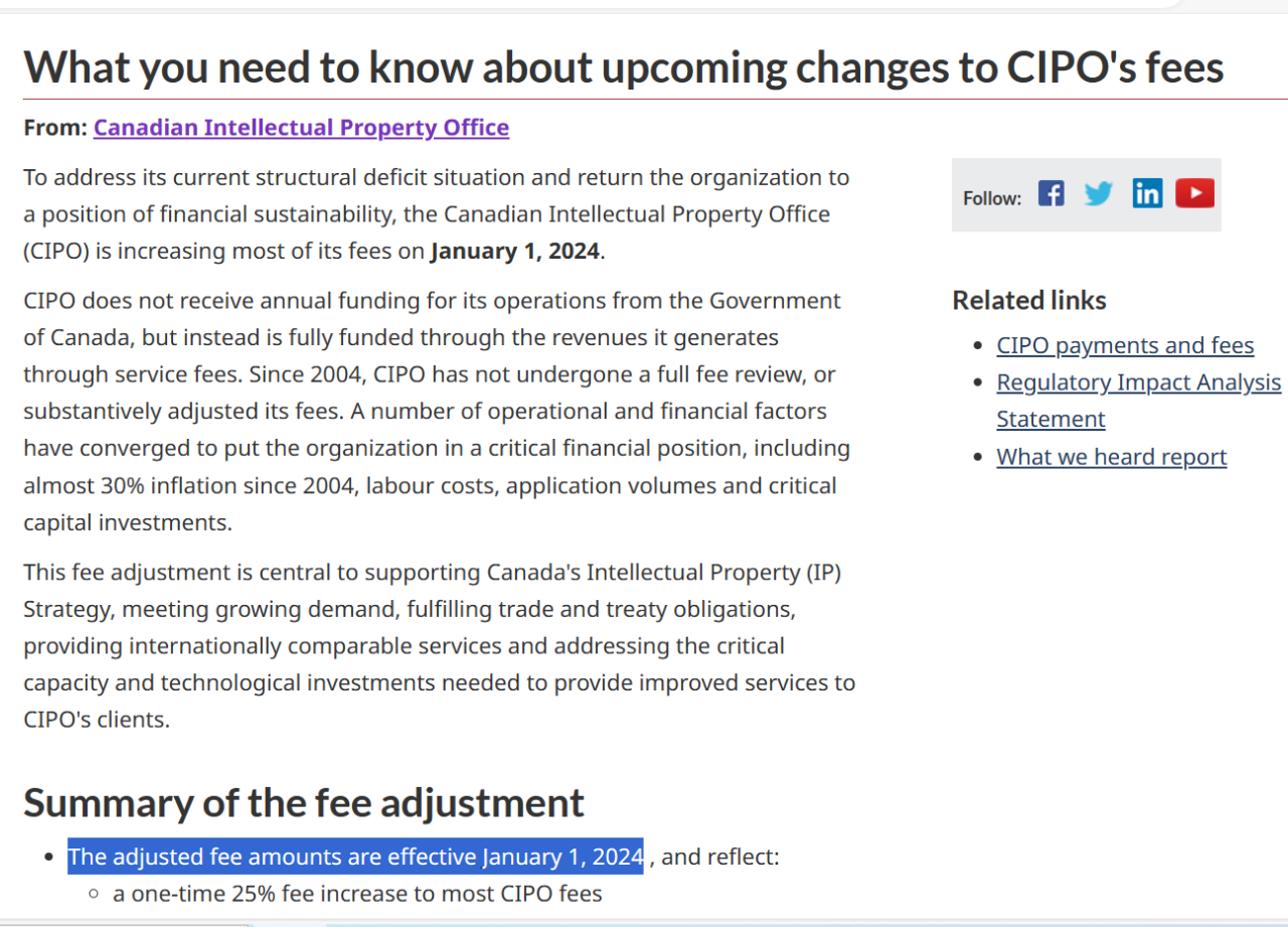 加拿大CIPO与美国USPTO调整知识产权官费以应对通胀压力