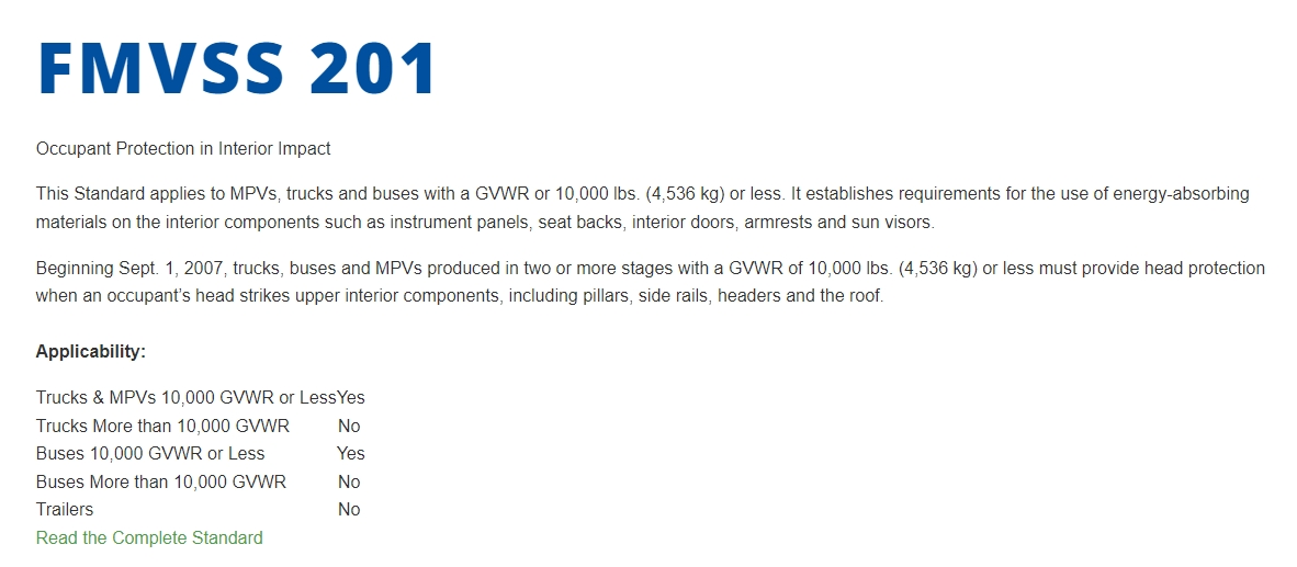 美国FMVSS测试报告概述