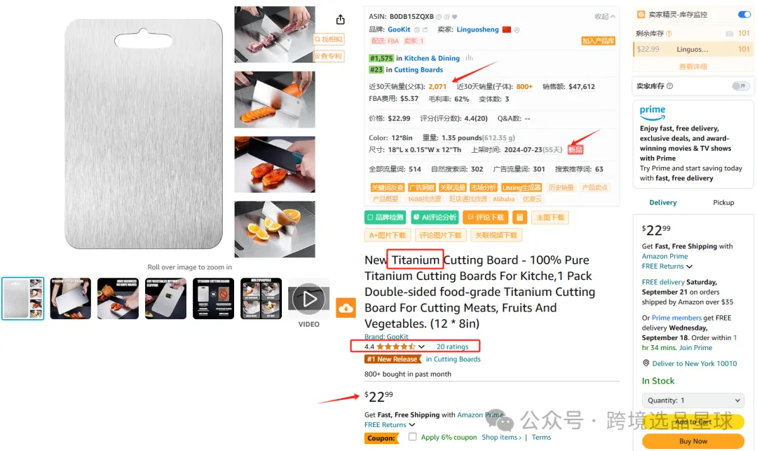 亚马逊选品热门产品解读第42期，产品材质不同价格差别大的砧板数据分析