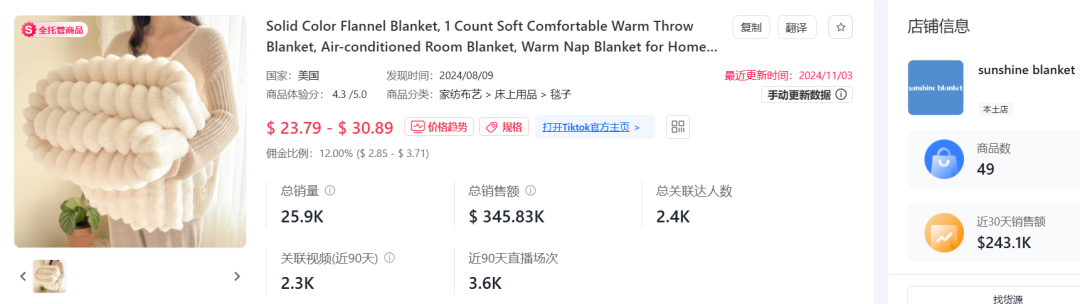 冬季床品热销，法兰绒毯在TikTok上“火”了