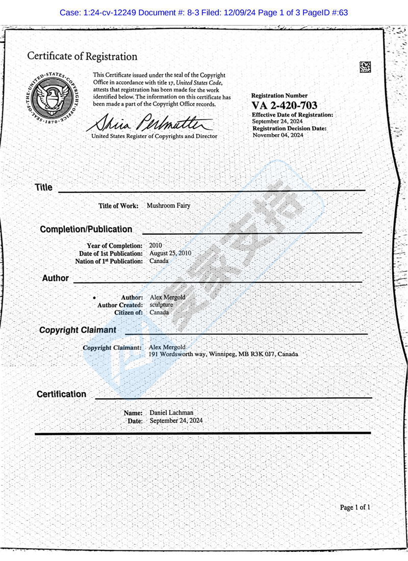 24-cv-12249，David疯魔发起TRO之Alex Mergold版权维权