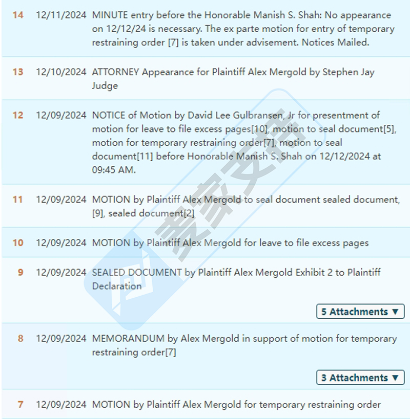 24-cv-12249，David疯魔发起TRO之Alex Mergold版权维权