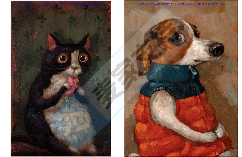 25-cv-00221，keith新案速递！25张油画风动物肖像版权发起TRO
