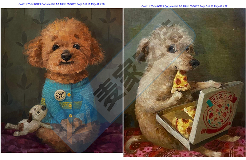 25-cv-00221，keith新案速递！25张油画风动物肖像版权发起TRO