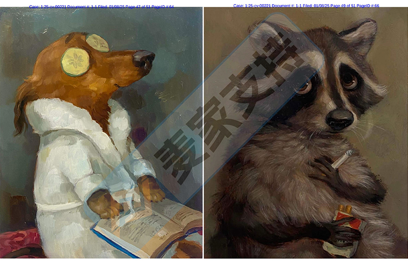 25-cv-00221，keith新案速递！25张油画风动物肖像版权发起TRO