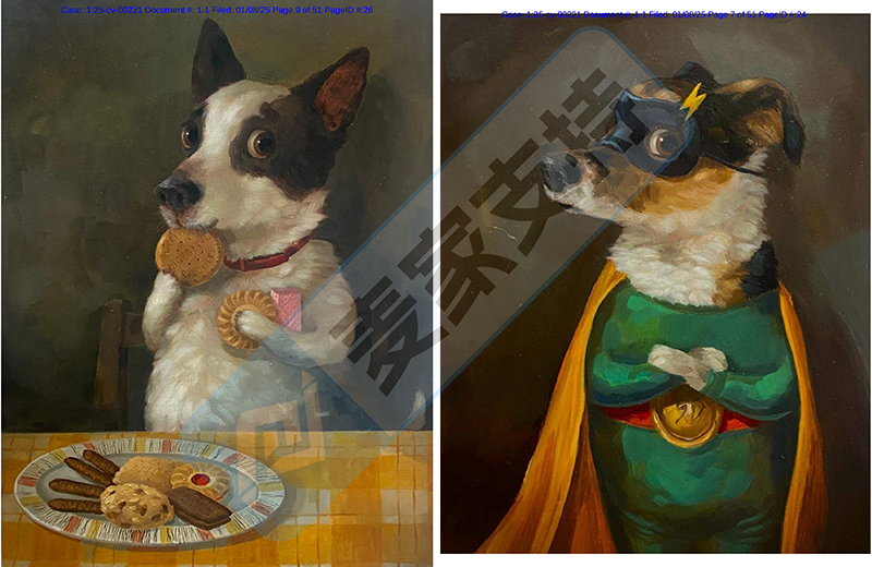 25-cv-00221，keith新案速递！25张油画风动物肖像版权发起TRO