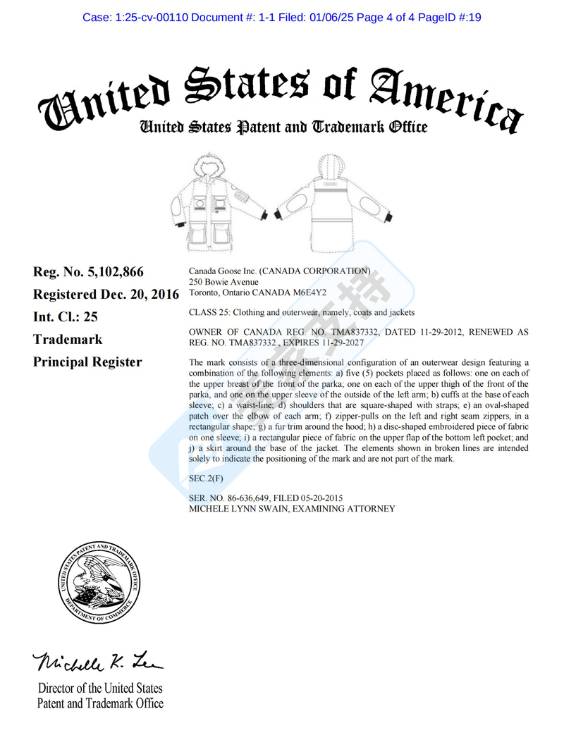 25-cv-00110，加拿大鹅维权回归，涉及文字商标与图形商标