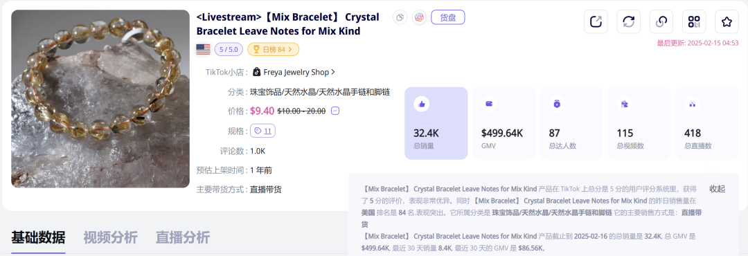 揭秘TikTok美区爆款：10元成本水晶手链如何卖到20美元？