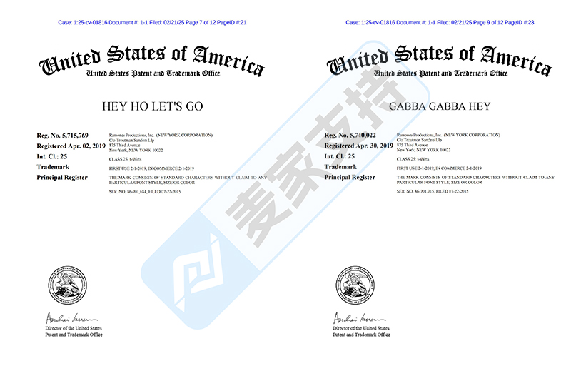 25-cv-01816，TRO新案速递：GBC律所代理雷蒙斯乐队再出击！