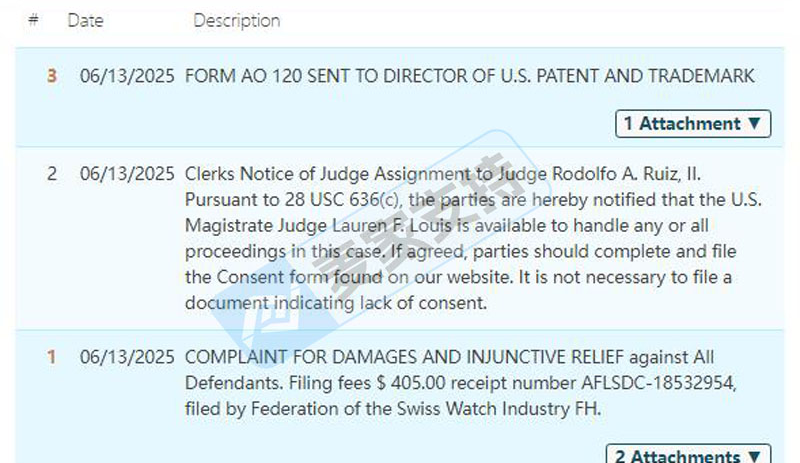 25-cv-22677，时隔两年SWISS钟表回归TRO风云再起，跨境卖家注意排查!