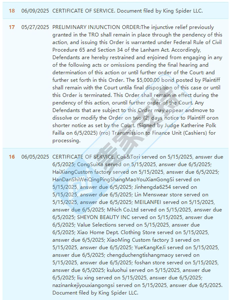 2025-cv-03424，Sp5der品牌服饰商标&amp;版权齐维权，20店被冻结
