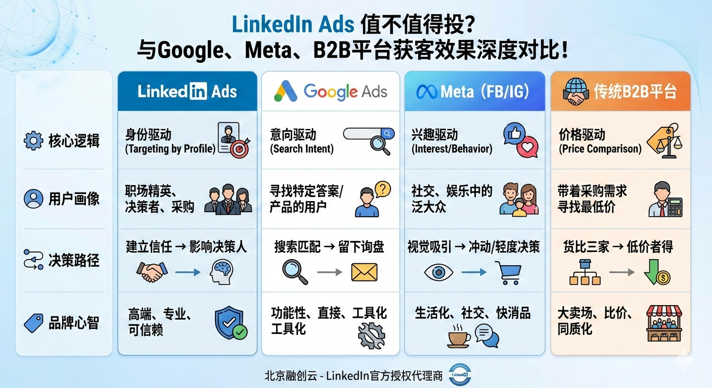LinkedIn Ads值不值得投？与Google、Meta、B2B平台获客效果深度对比！