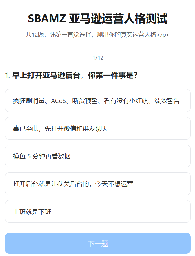 亚马逊版SBTI来了！你是“拿捏者”“摆烂王”还是…？