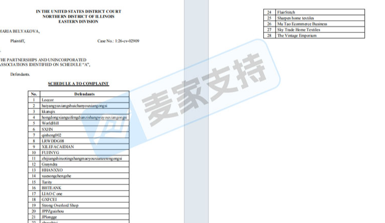 26-cv-02909，Maria Belyakova印花版权回归，28店涉案账户资金被TRO冻结！