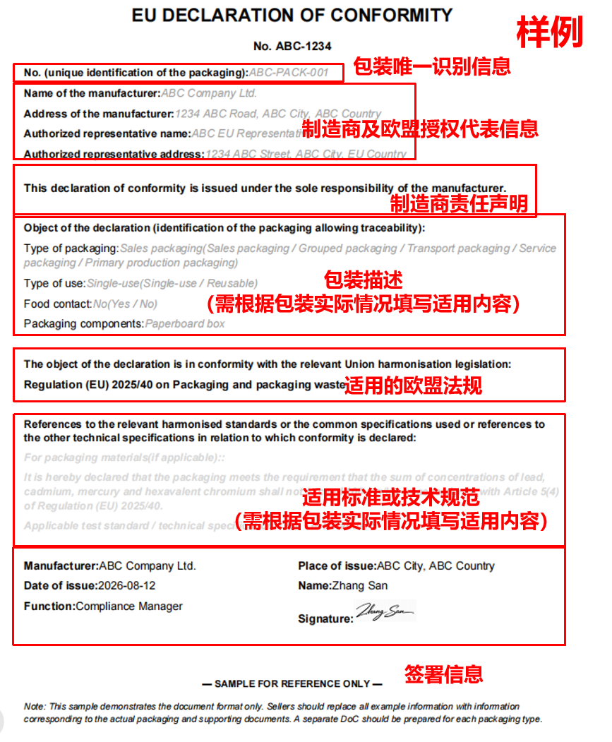 欧盟包装符合性声明PPWR DoC资质上传指引