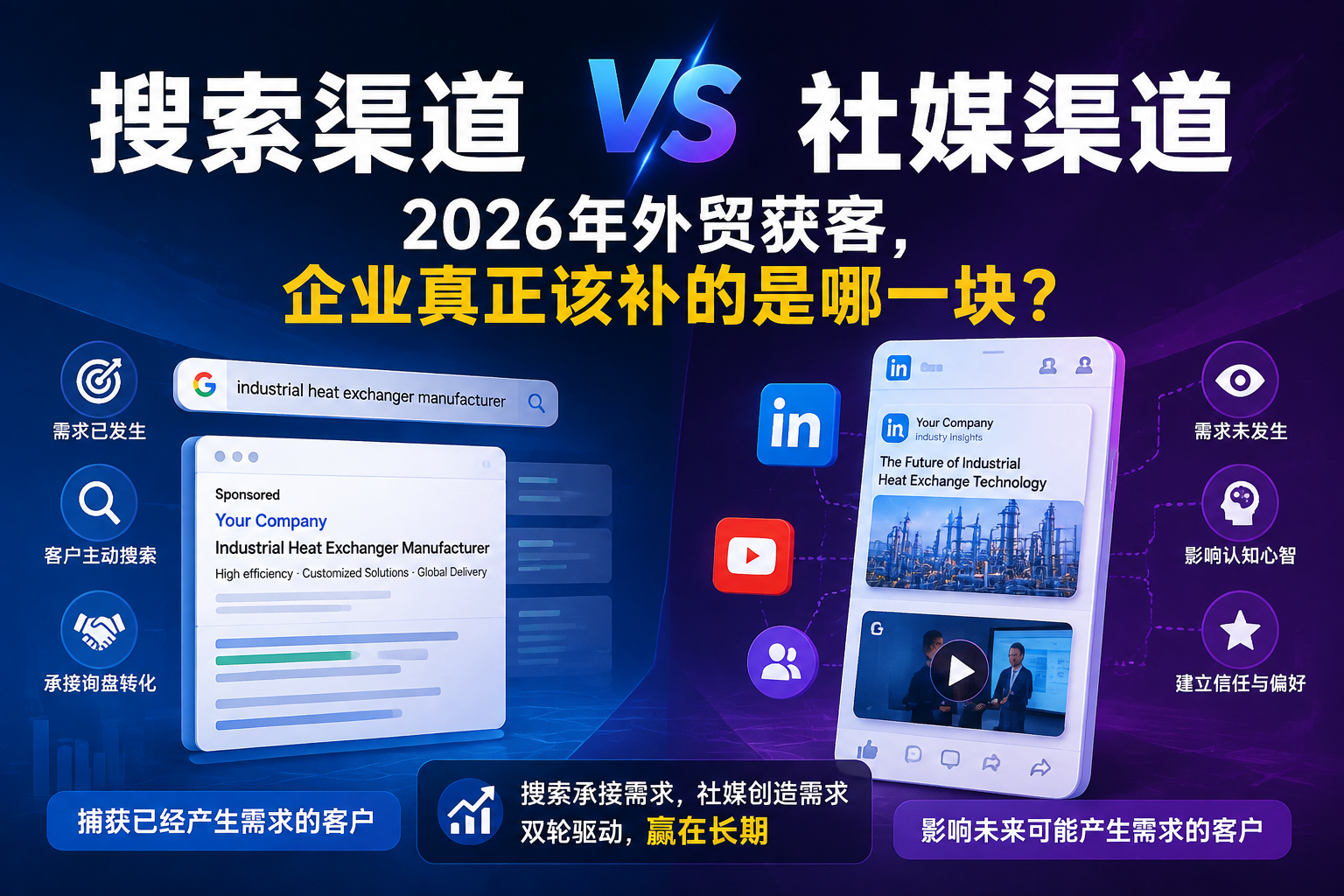 搜索渠道 vs 社媒渠道：2026年外贸获客，企业真正该补的是哪一块？