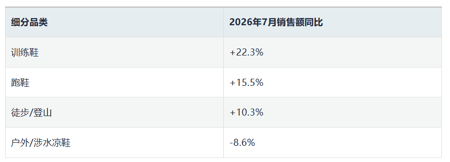 训练鞋增22.3%、跑鞋增15.5%:美国鞋履增长换了场景