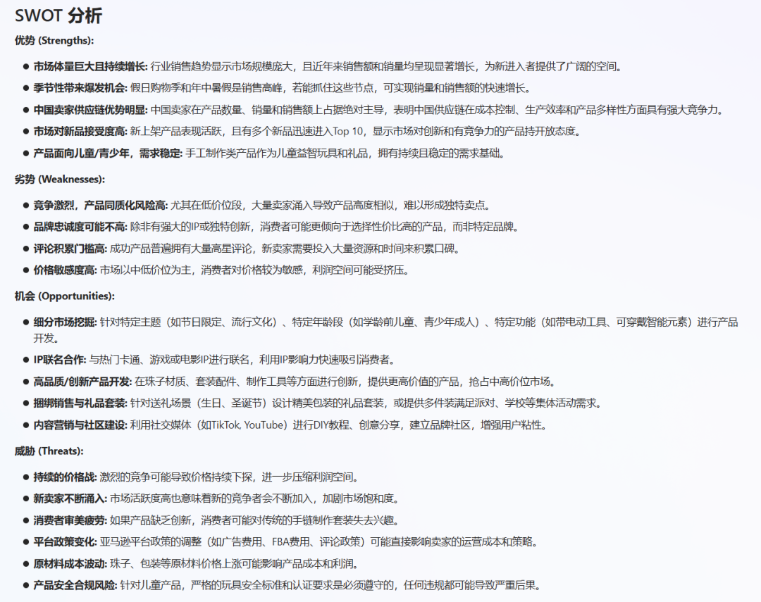 亚马逊选品结合AI解读热门产品第76期，弹性手链套件美国站数据分析报告