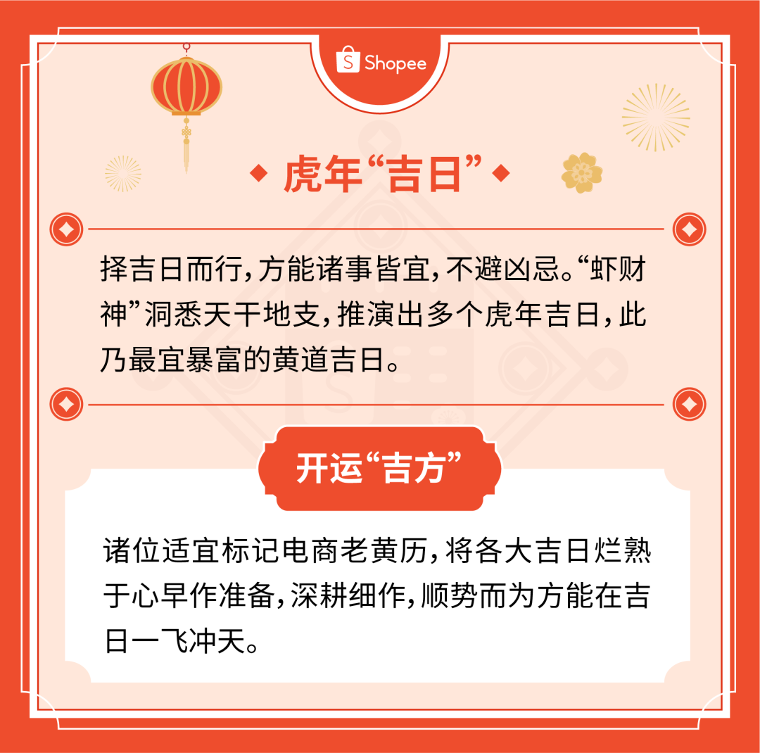 开工大吉! Shopee财神带你摸清虎年吉兆、吉位、吉日、吉运和吉星, 开启爆单运势