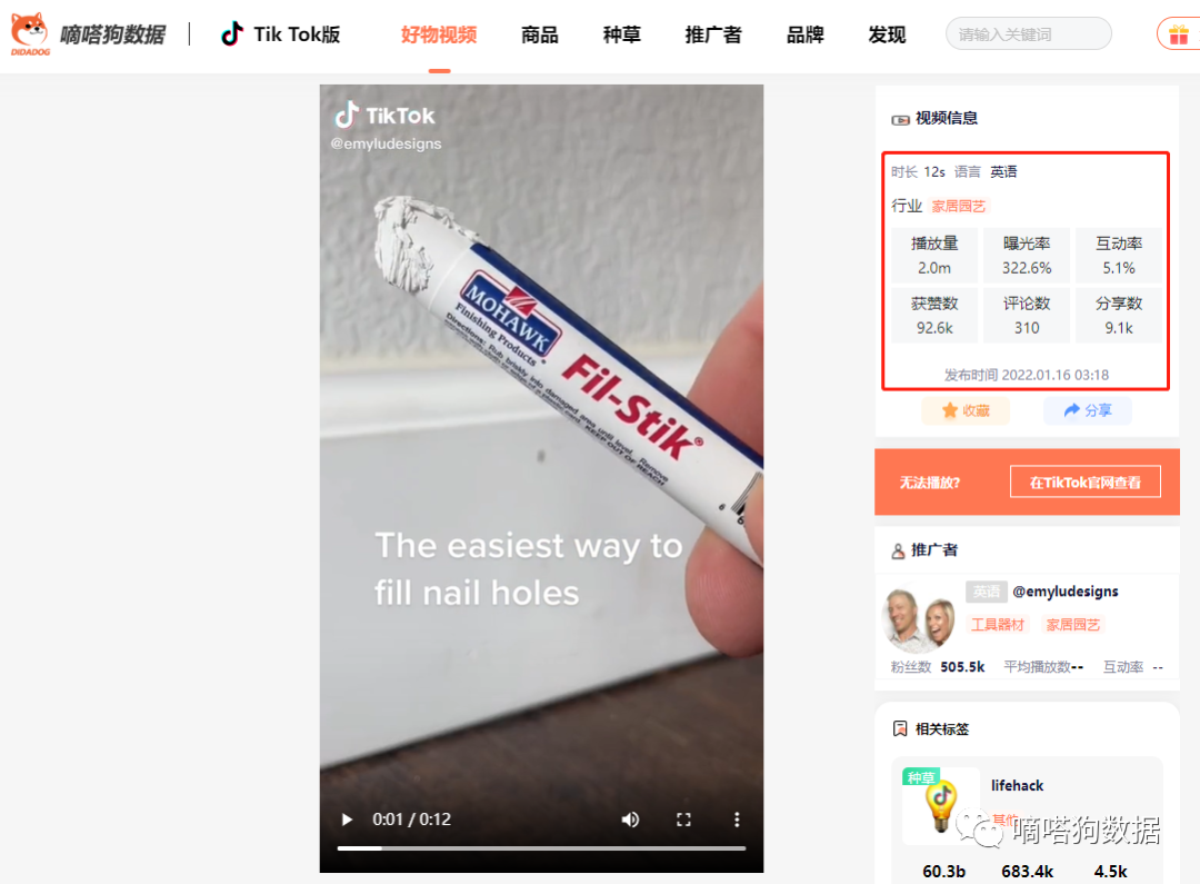 “家具修补笔”发布仅1天获200万播放！TikTok小众装修产品逐渐火爆！