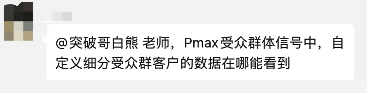 PMAX受众群体信号中，自定义细分受众群客户的数据在哪能看到？
