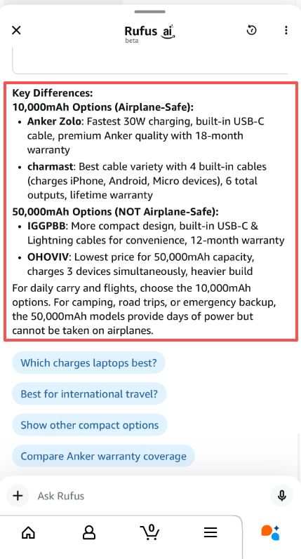 亚马逊搜索页重磅更新：AI“对比功能”上线