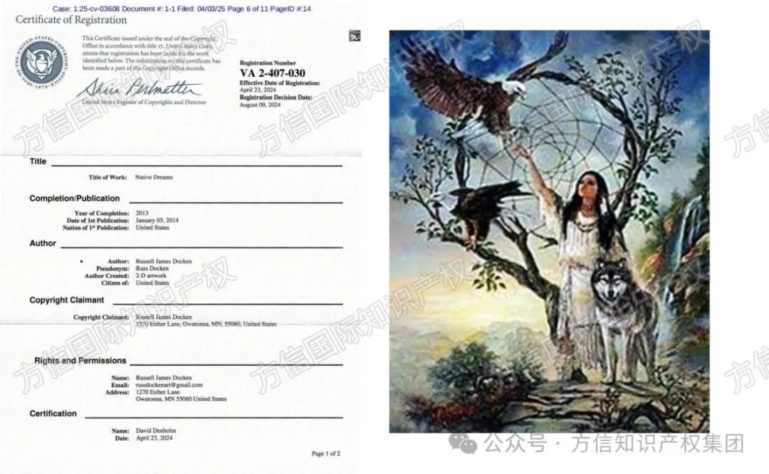 25-cv-3608，Keith律所又有新版权案，5张印第安人插画维权！