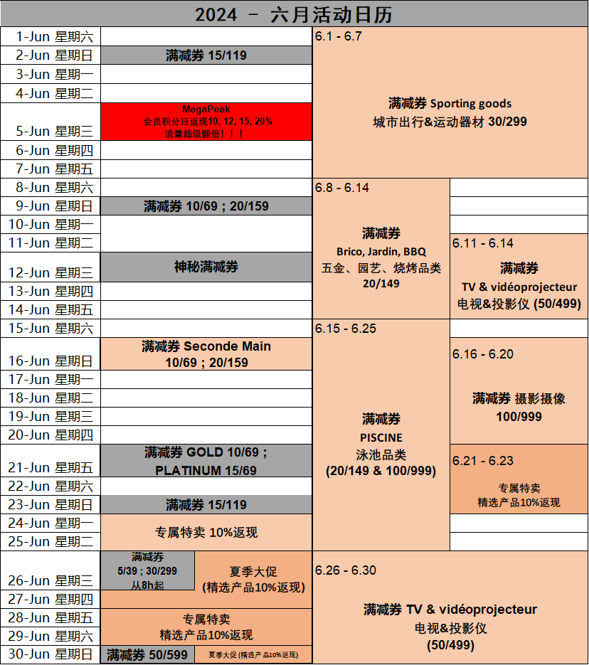 法国乐天6月平台活动日历