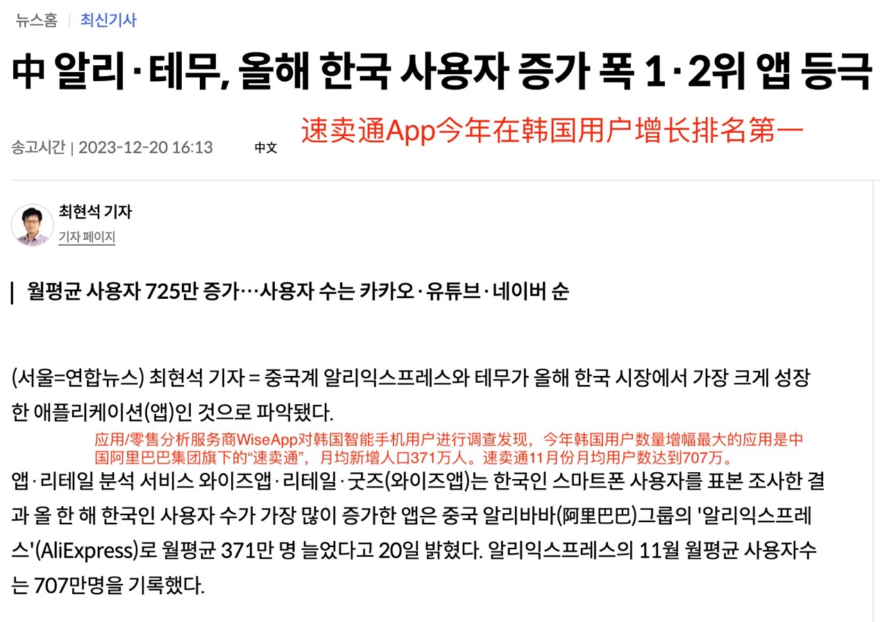 韩媒：速卖通成为今年韩国新增用户最多的App