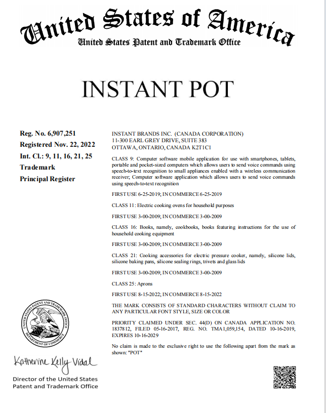 2025-cv-01895，21个店被TRO！INSTANT POT电饭煲商标维权！