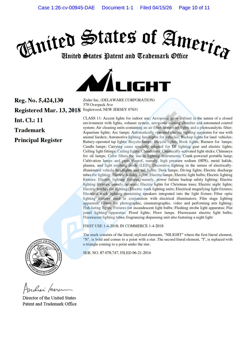26-cv-00945，亚马逊热销LED品牌Nilight发起维权，汽车LED灯卖家速查！