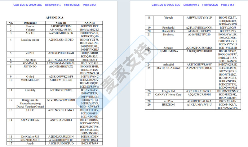 26-cv-00439，地板清洁垫双专利加持隐匿维权，29店涉案被TRO冻结！