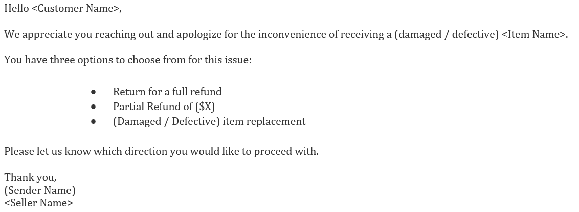 消息中心常見回復模板